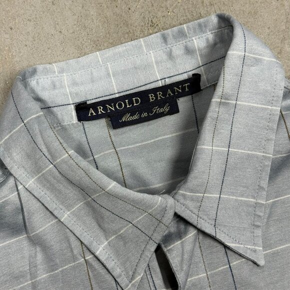 Arnold Brant Check Polo Shirt Short Sleeve Made in Italy 100% Cotton Blue Medium - Picture 5 of 8